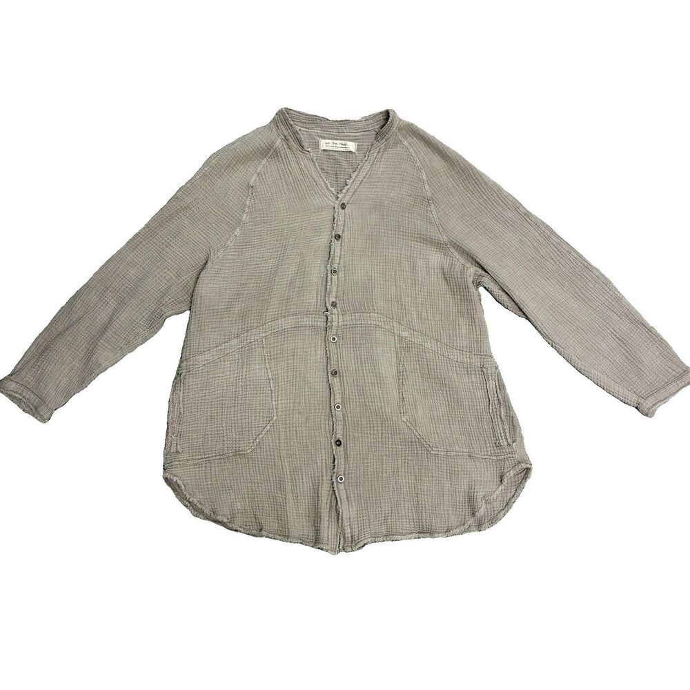 Free People We The Free Summer Daydream Button Down Boho Gauze Top Taupe Small